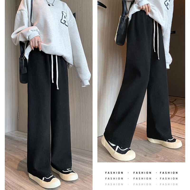 2025 мешковатые повседневные широкие брюки для девочек, Лидер продаж, классические женские брюки с высокой талией, женские однотонные брюки на шнурке