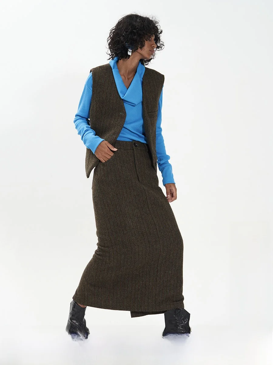 

TiaTia Original Design Cheered Woolen Skirt for Women Autumn Winter New Sle Versatile Long Skirt