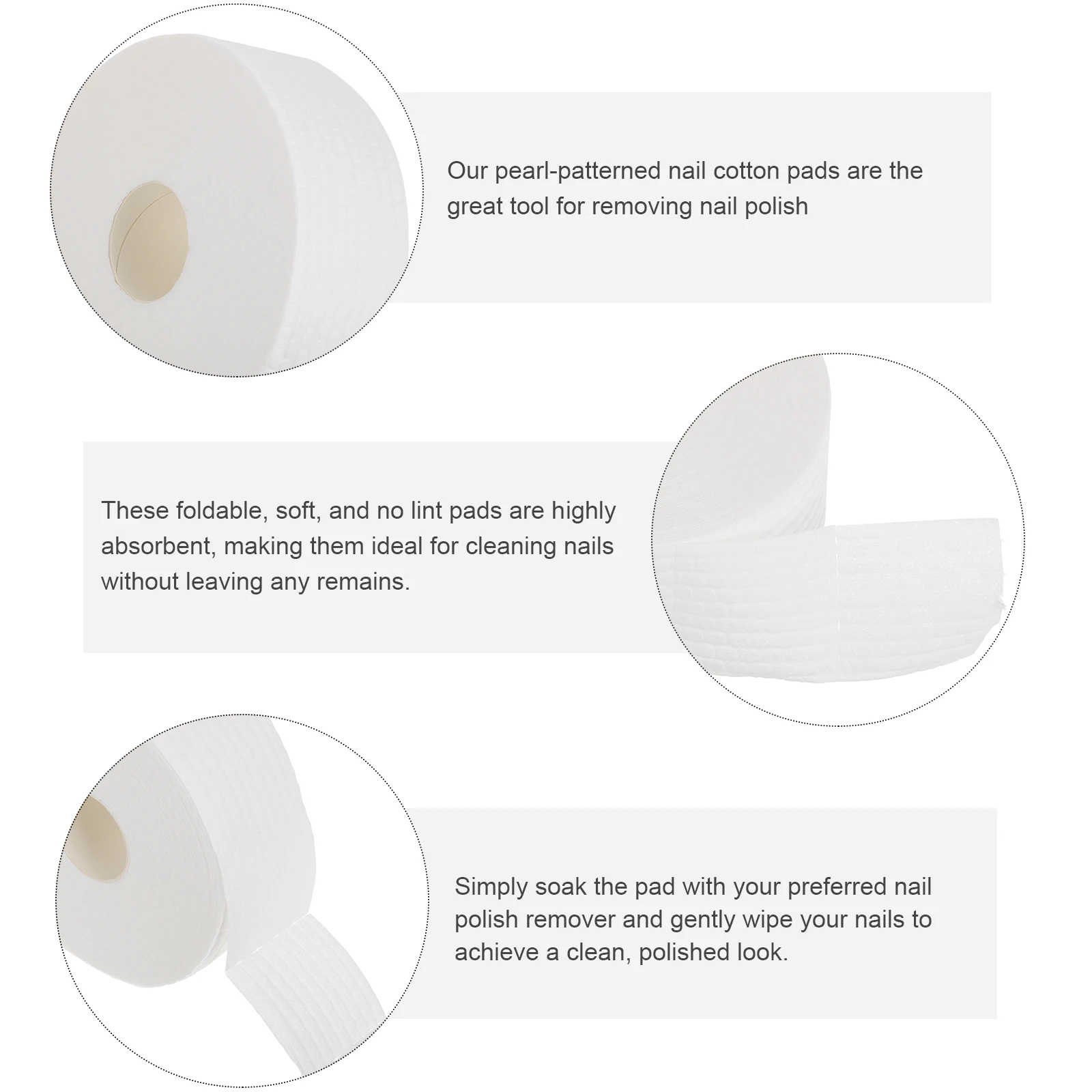 1 롤 코튼 패드 부드러운 보풀이 없는 접이식 젤 네일 리무버 물티슈 매니큐어 청소용 휴대용 내구성 있는 코튼 네일 폴리쉬