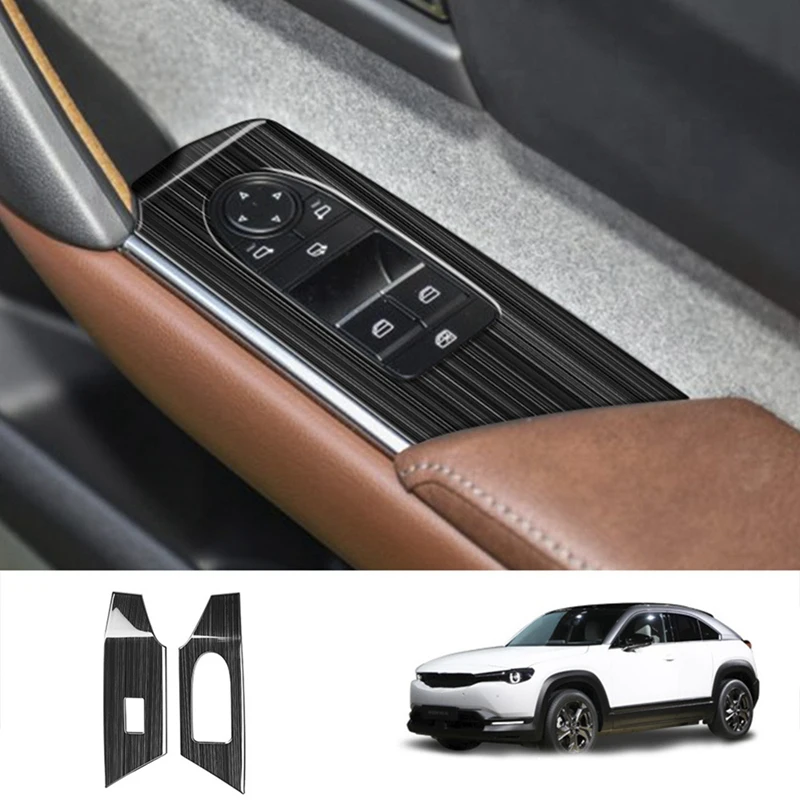 Car Black Window Glass Lift Button Switch Cover Trim Door Armrest Panel For Mazda MX30 MX-30 2022+