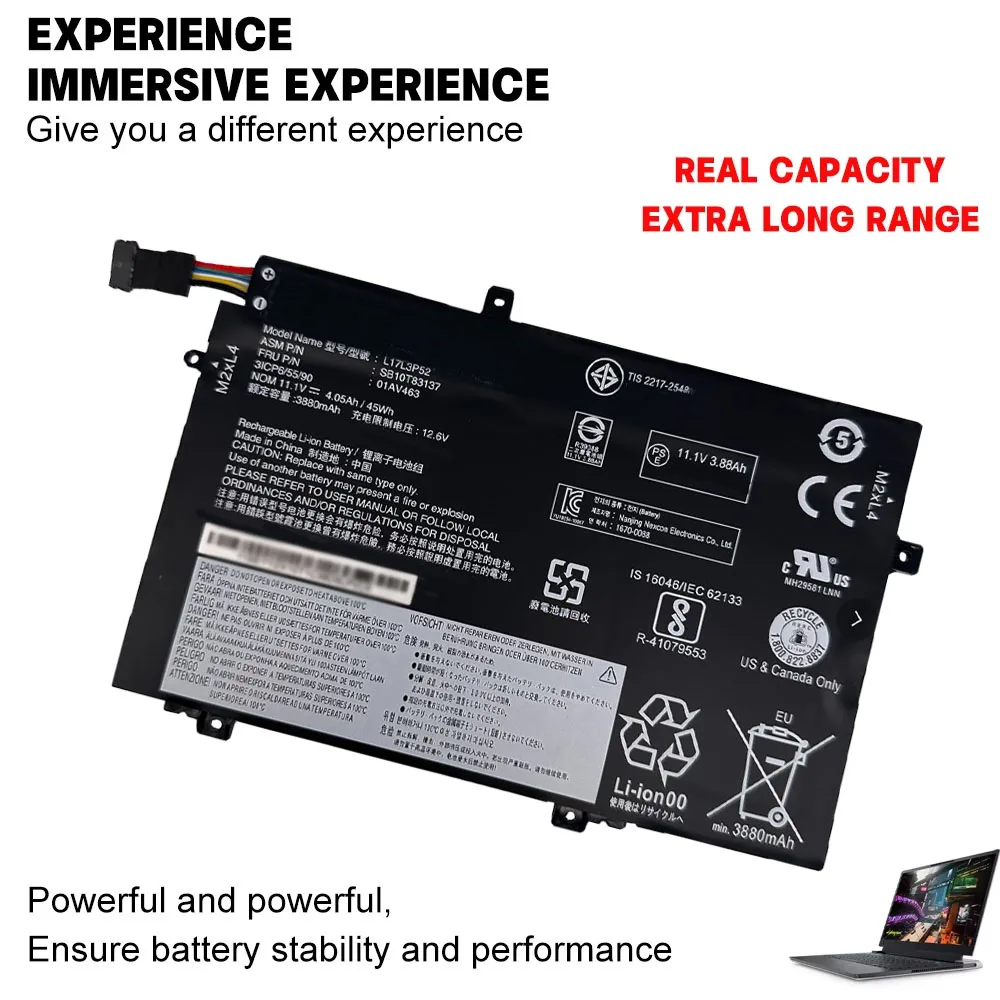 L17L3P52 L17C3P52 L17M3P53 L17M3P54 01AV463/64/65 SB10K97610 Battery for Lenovo ThinkPad L480/490 L580/590 L14/15 Gen1/2