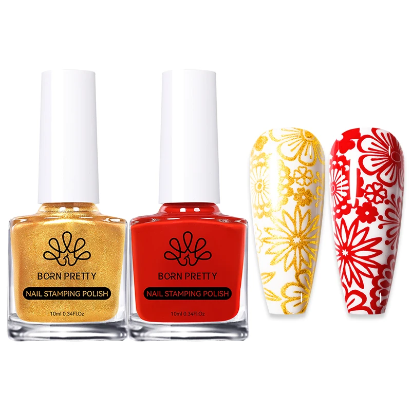 BORN PRETTY 2 Teile/satz 10ML Schwarz Weiß Nagel Stempeln Polnisch Lack Gold Silber für Nail art Platten Stempel Öl stanzen Serie
