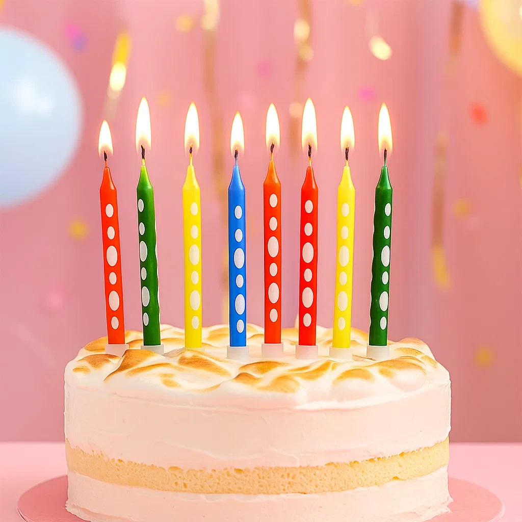 8PCS Creative Color Dot Pencil Straight Rod Birthday Candle Cake Decoration Children's Birthday Party Baking Candle Plugin