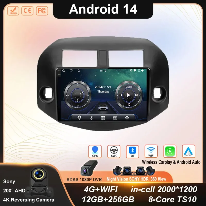 

Android 14 For Toyota RAV4 3 XA30 2005 - 2013 Car Radio Multimedia Video Player Navigation GPS stereo QLED 4G WIFI BT DSP No DVD