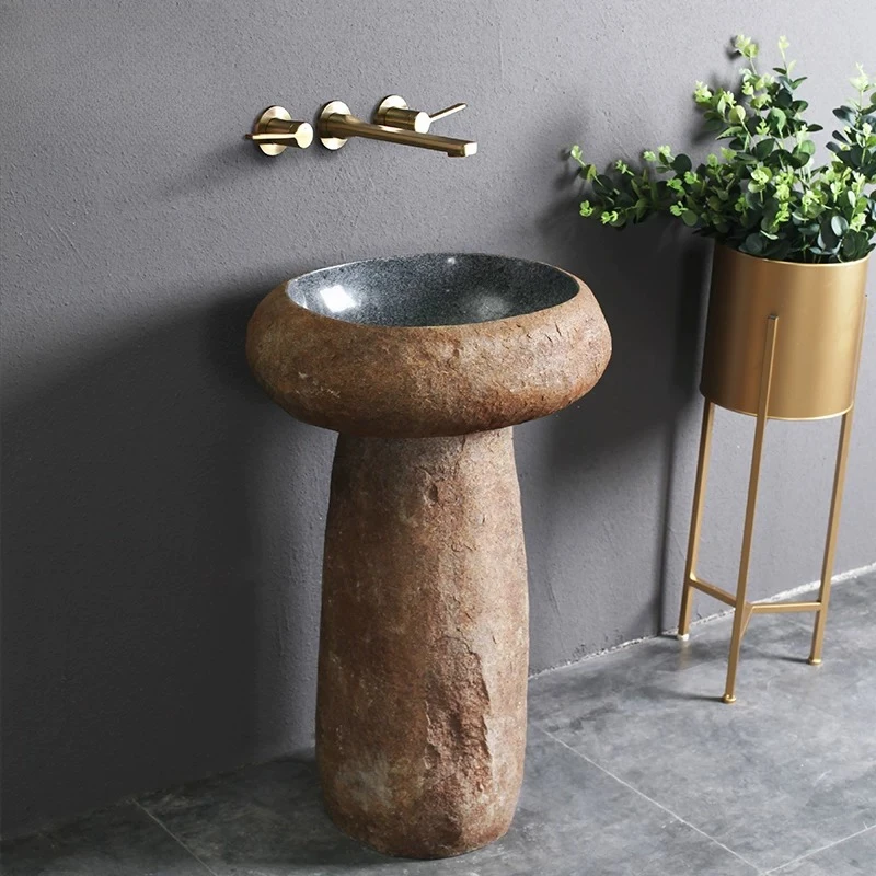 

Cobble Column Basin, Natural Stone Retro Creative Outdoor Courtyard Wash Basin Combination European Style