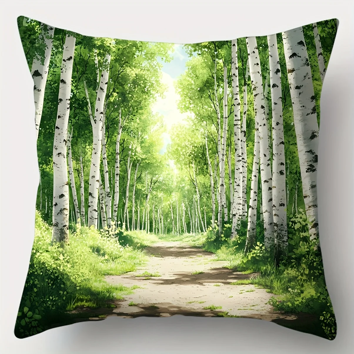 Forest Birch Woodland Printed Throw Pillow Covers Set 4 Piece Nature Scene Cushion Bedding Home Decor Accent Fabric