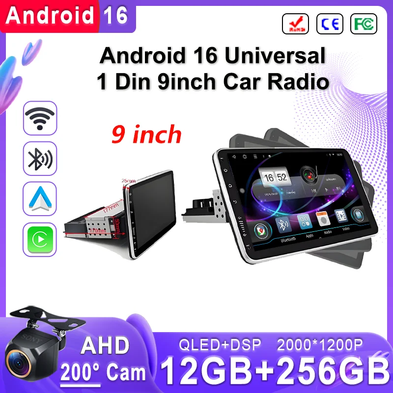 

Android 16 1 DIN Screen Universal 9/10 inch Car Stereo CarPlay Car Radio Android Auto GPS Multimedia Player WiFi Player QLED BT