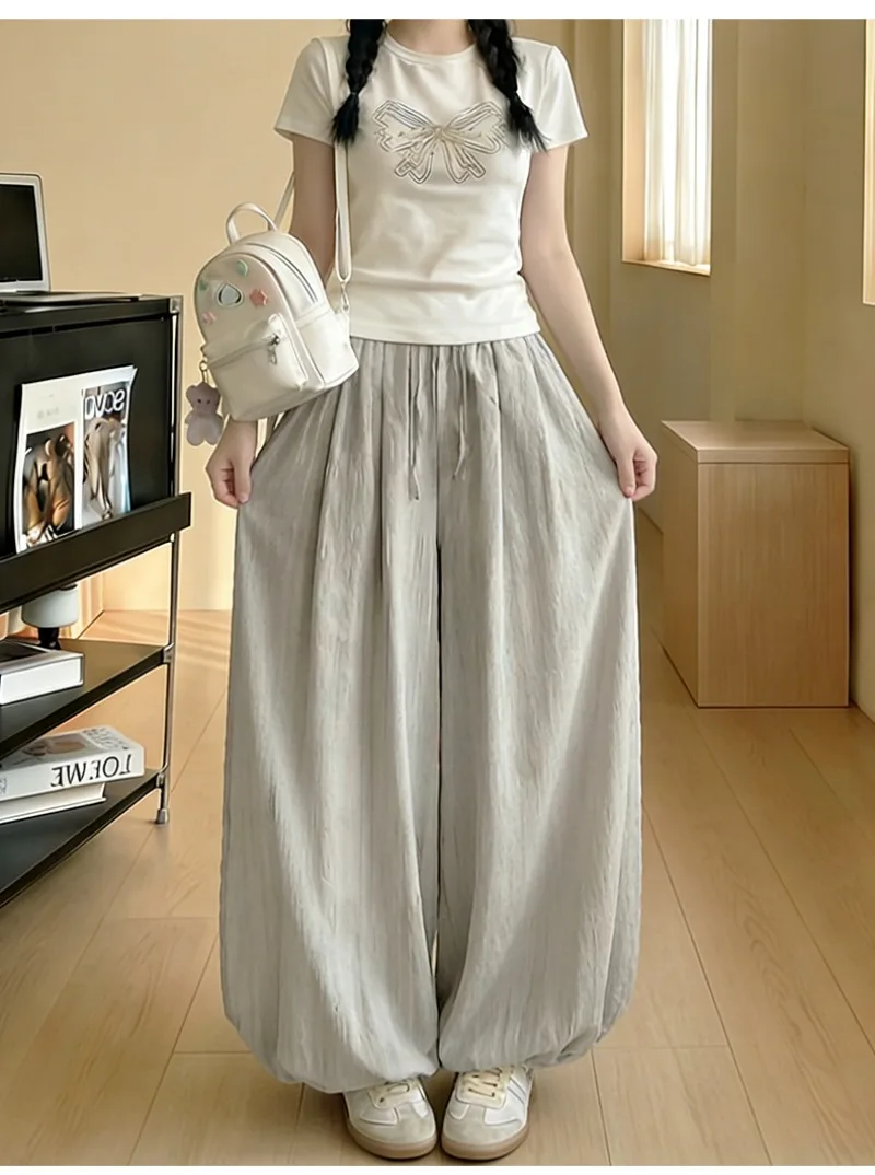 

Grey Pants Women's 2026 New High-waisted Loose Lantern Wide-leg Pants Casual Female Trousers