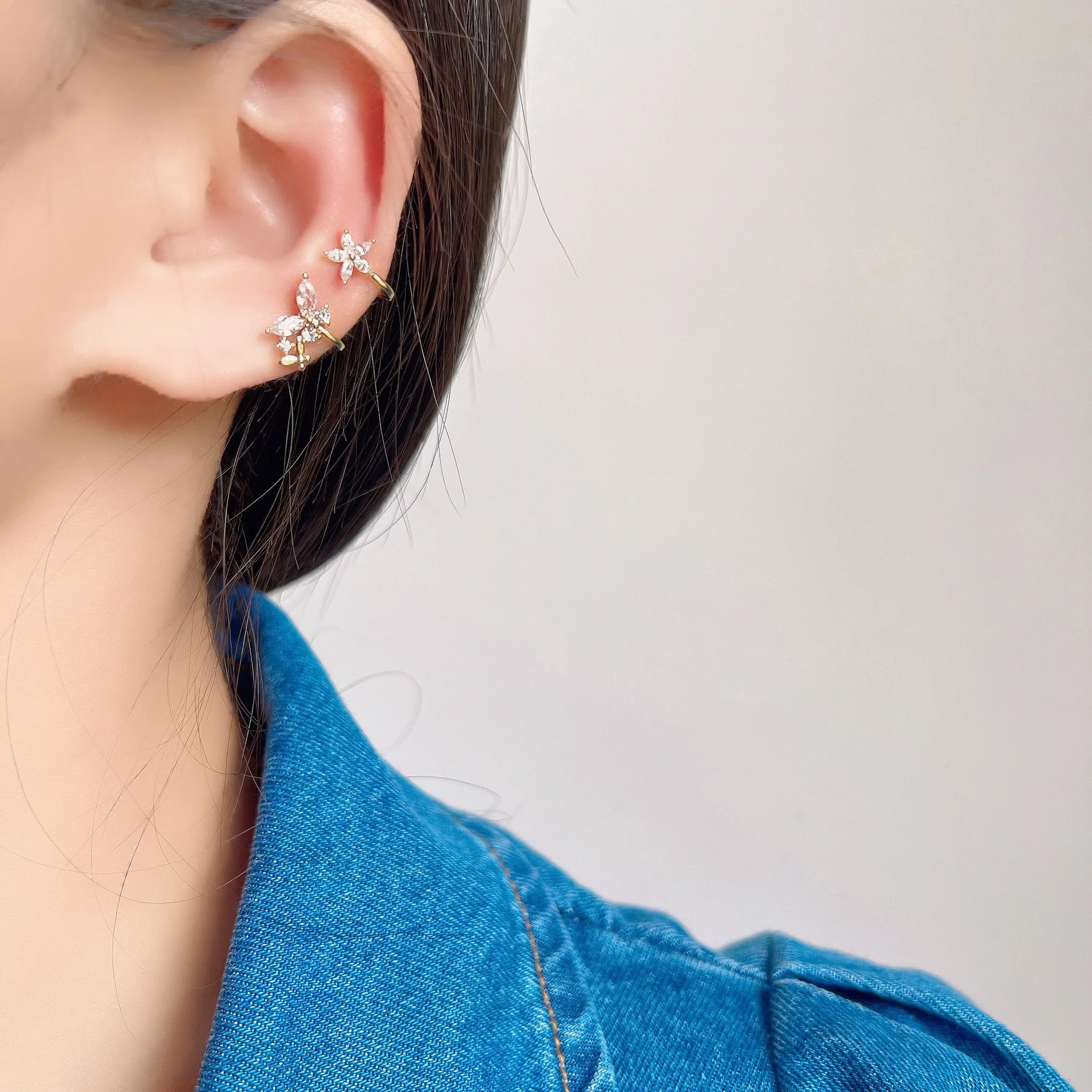 Fashion New Micro-inlaid Butterfly Ear Clips Without Ear Holes Row Earrings Five Petal Flower Jewelry Women Hot Sale image 5