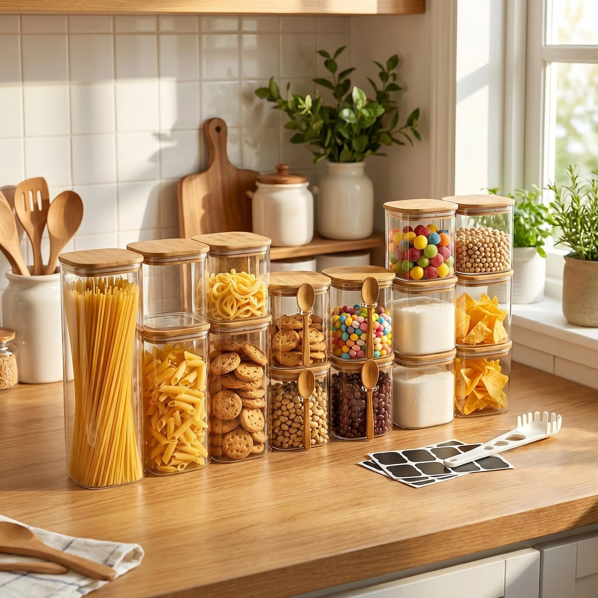 15pc-Glass Jars with Bamboo Li - огляд і ціна Food Storage Glass Containers Large