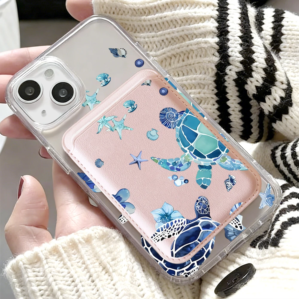For Magsafe Phone Case With Card Holder For iPhone 17 16 15 14 Pro Max 13 12 11 Pro Max Plus 16E 17E Air Sea turtle Clear Cover - view 4