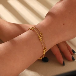Trendy Stainless Steel 18k Gold Plated Beads Chain Geometric Chain Bracelet for Women Waterproof Jewelry Gift
