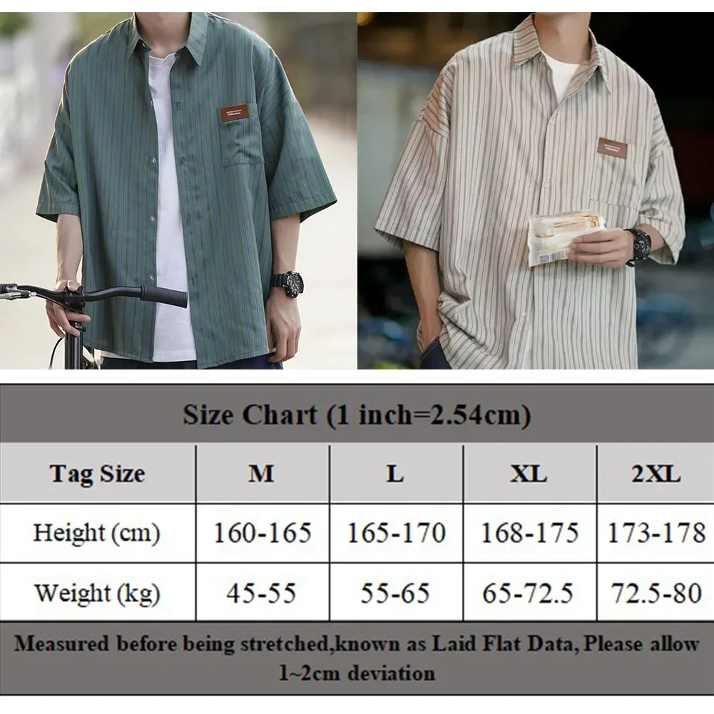 Men Summer Short Sleeve Vertical Stripe Shirt Fashion Retro All-match Streetwear