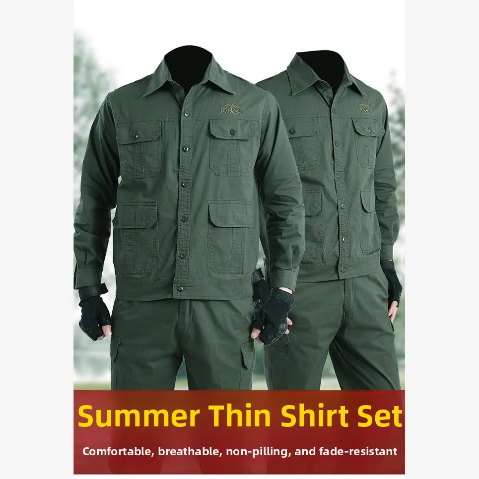 

Men's Summer Thin Cotton Workwear irt Long Sve Pants Breathable Work Clothes een Sle Fac Worker orm