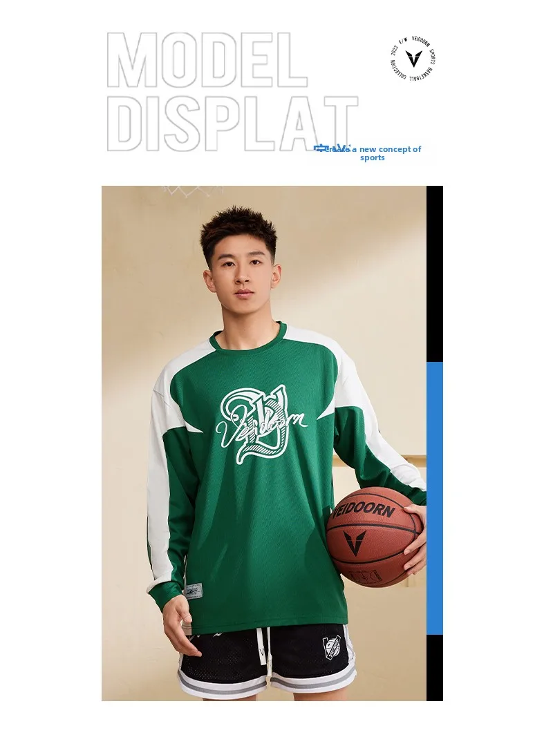 VEIDOORN Men's Long Sve Baskeall Training irt Breathable American Sle Running Top Trendy Me Sportswear T-irt