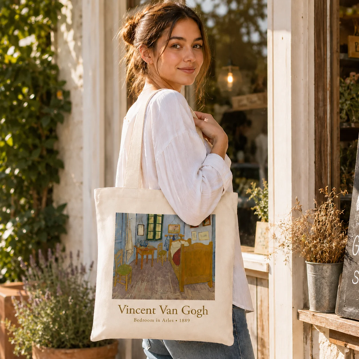 Van Gogh Bedroom in Arles Oil Painting Canvas Tote Bag Classic Impressionist Art Shoulder Bag Re‑usable Casual Shopping Handbag