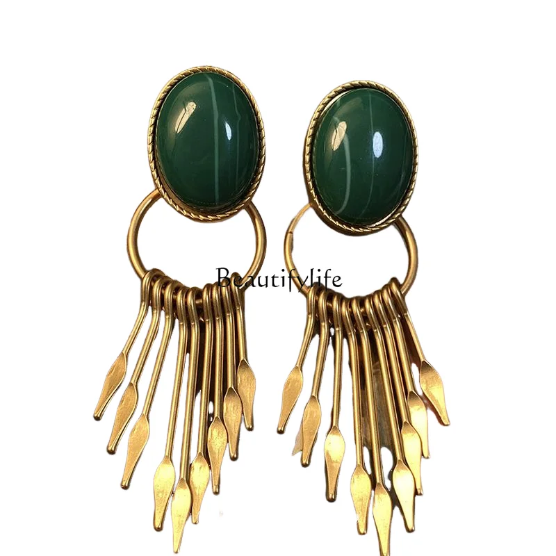 

Medieval oval fringed earrings court niche design earrings retro personality