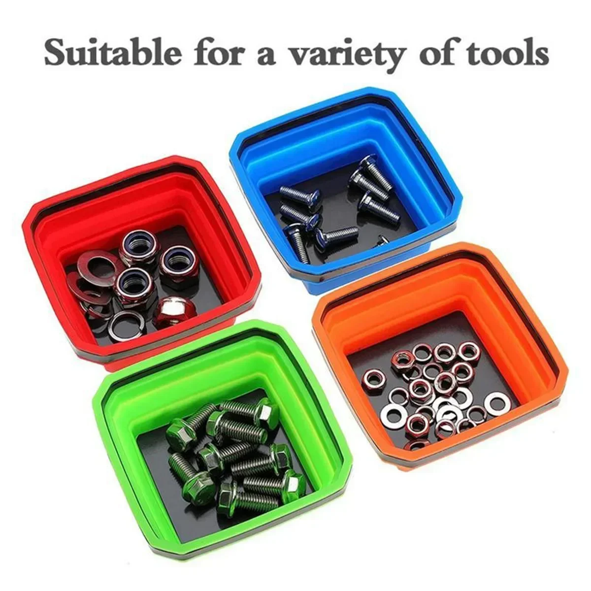 4PCS Tools Parts Storage Box Silicone Screw Bowl Plumber Magnetic Screw Square Tray Carpenters Tool Organizer Magnetic Tray Box