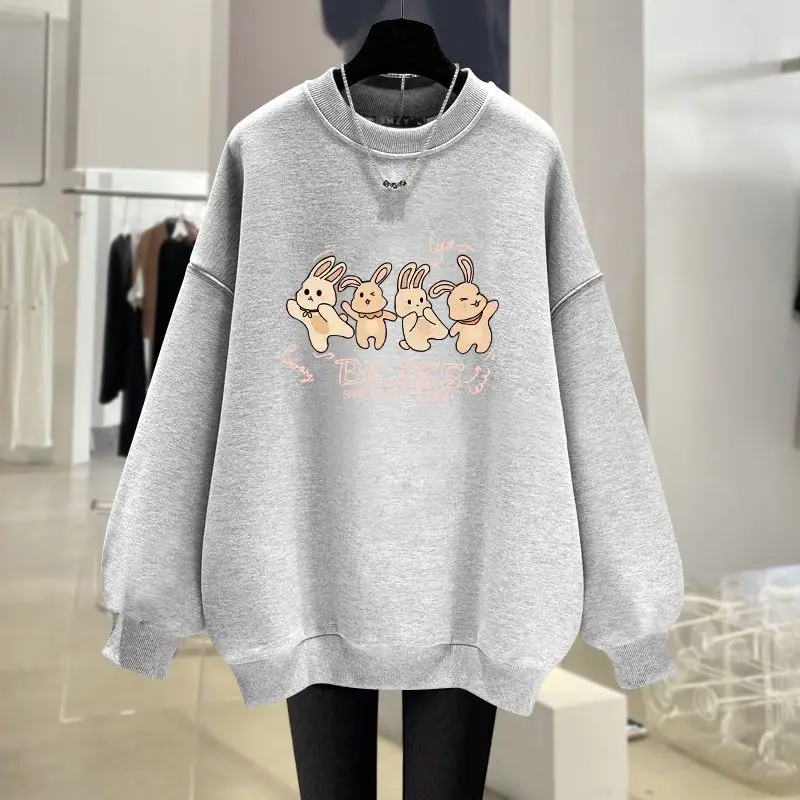 Women Clothing Fashion Cartoon Printed Long Sleeve Hoodies Autumn Winter Vintage Pure Cotton Sweatshirts Loose Casual Pulloves