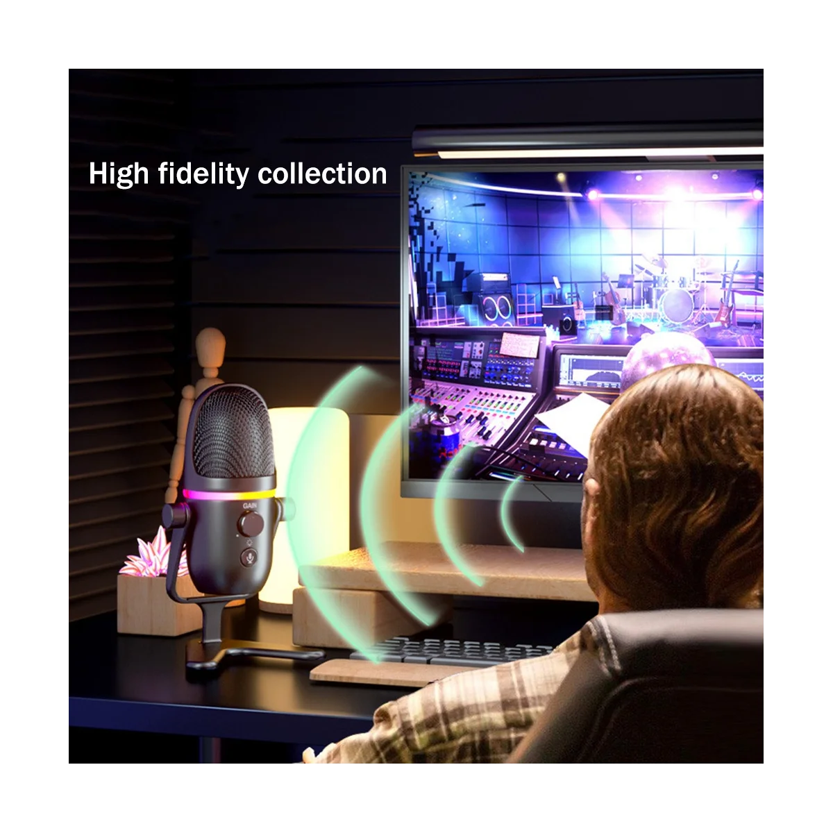 ไมโครโฟนสำหรับเล่นเกมไมโครโฟนตั้งโต๊ะไมโครโฟนสำหรับบันทึกคอมพิวเตอร์แบบ USB คอนเดนเซอร์ RGB eSports