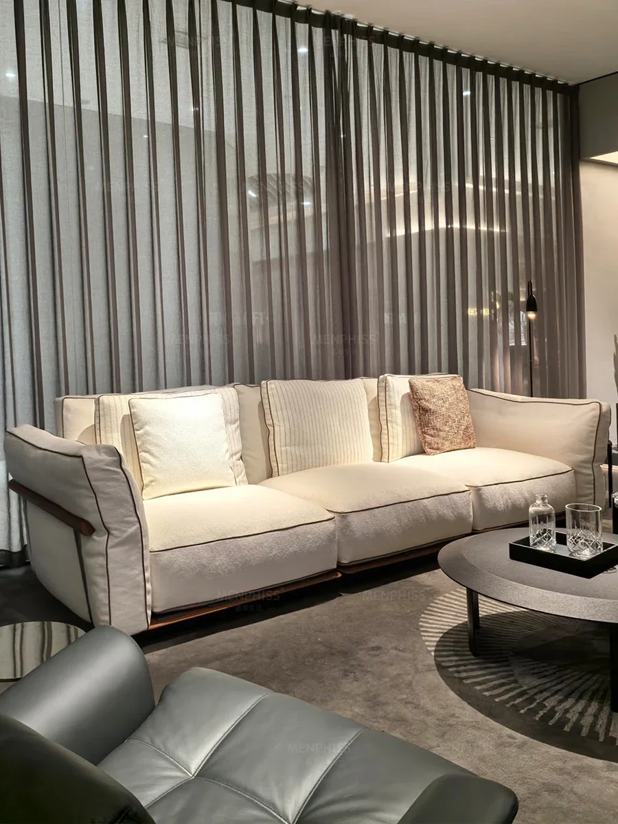 Sofa Italian living room Modern light luxury simple straight row fabric sofa