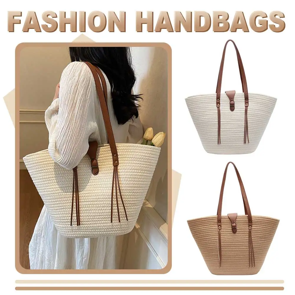 Bolso de playa de mimbre para mujer, gran capacidad, bolso de hombro de paja para la playa, bolso de mano de paja tejida, bolso para compras, trabajo, citas y fiestas