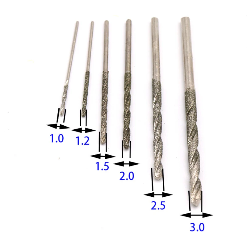 1-10 buah mata bor Pilin dilapisi berlian, untuk bor lubang keramik kaca perhiasan 0.8 batu 1 1.2 1.5 1.8 2 2.5 3mm