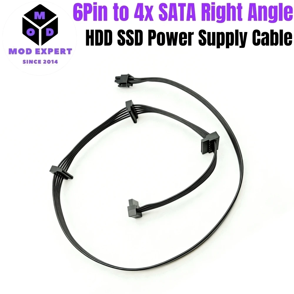 

SSD HDD SATA Power Cable, 6Pin to 4 SATA Male Angled for Corsair CX750, CX650, CX600, CX550, CX500, CX450, CX430 Modular Powers