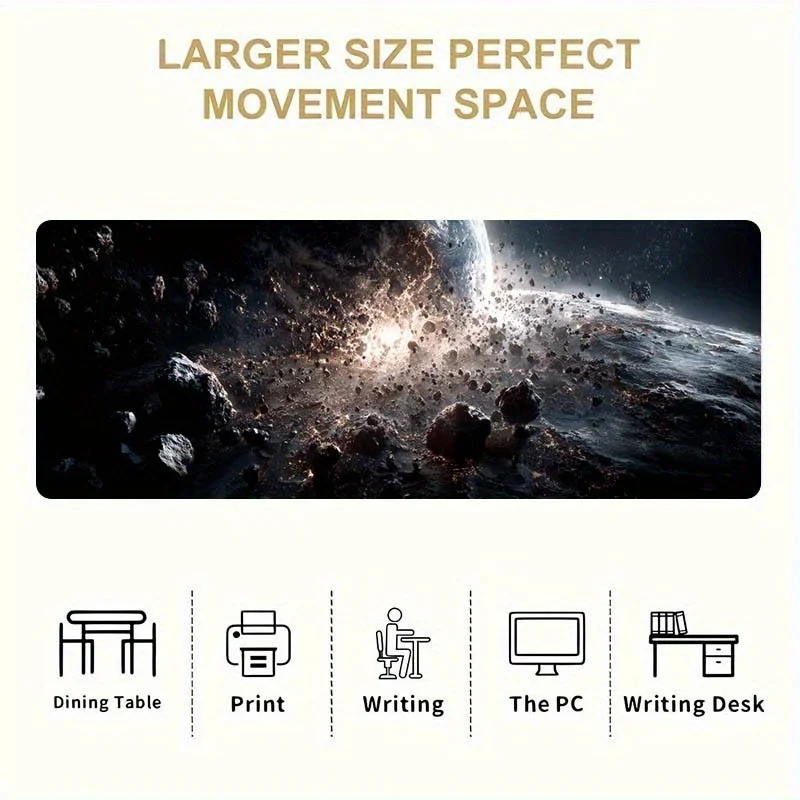 Space Meteor Collision Extended Gaming Mouse Pad XXL Non-Slip Rubber Desk Mat for PC Gamers