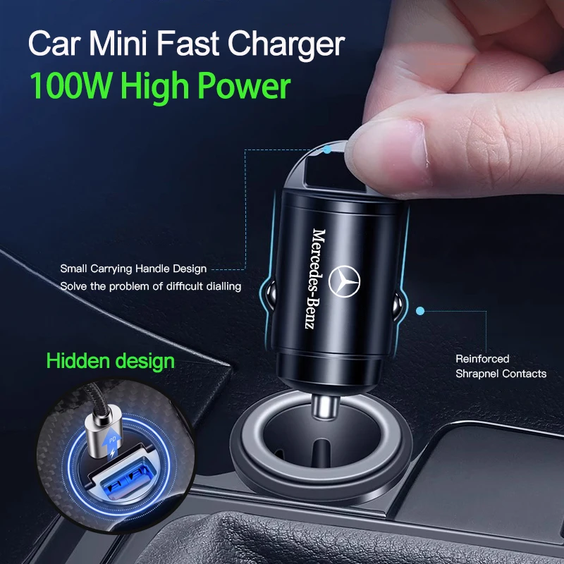 Car Charger USB Type-C Fast Charging Power Adapter For Mercedes Benz W203 W204 W206 W205 W212 W168 AMG Car Internal Spare Parts