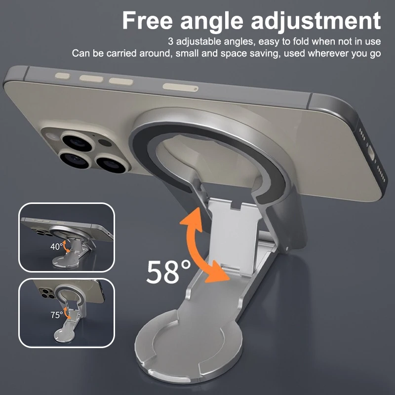 범용 접이식 자기 전화 홀더 회전식 데스크탑 스탠드 아이폰 MagSafe 삼성 자동차 스탠드에 대한 양면 자기