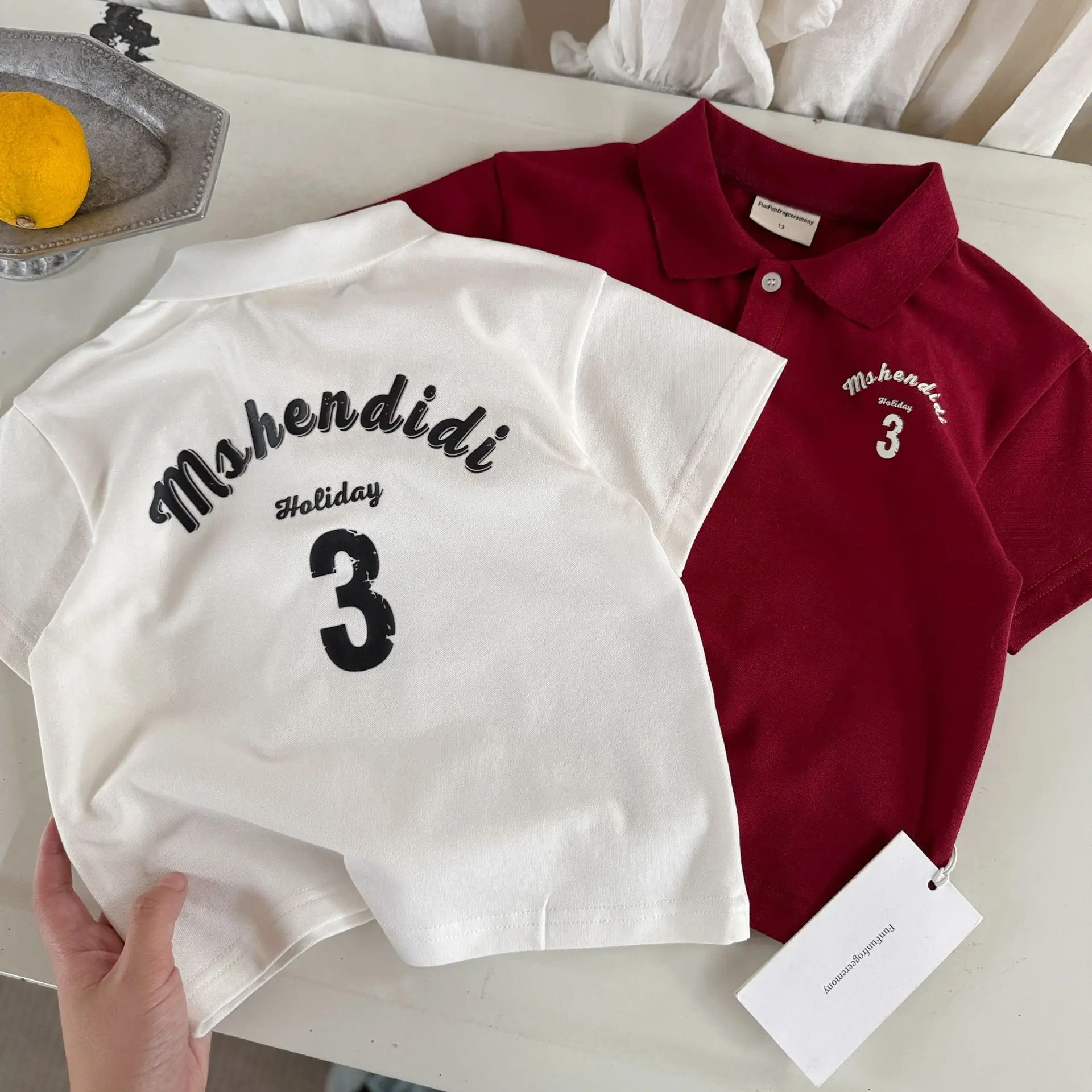 

2026 Summer New Children Short Sleeve T Shirts Cotton Boys Letter Print Polo Shirts Baby Girls Casual Lapel Tops Kids Clothes