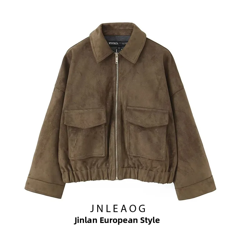 

Faionable Velvet Texture Jaet Coat for Women Autumn New Sle JNLEAOG 30377 Long Sve Flip Collar Polyester Fibre