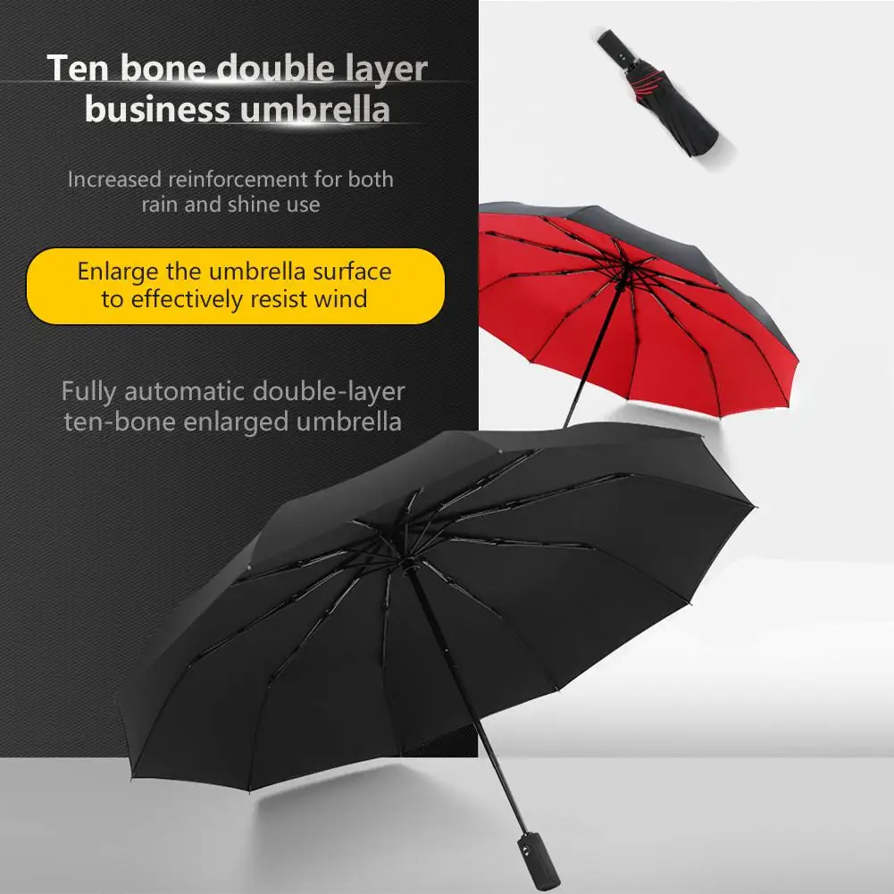 10K Strong Double Layer Resistant Umbrella Fully Automatic Windproof Business Male Women Large Umbrellas Parasol