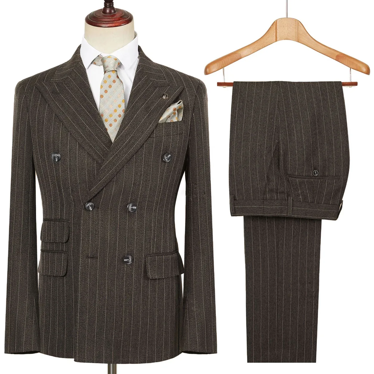 

Autumn Winter Double-Breasted Thick Stripes Suits for Men Slim Fit 2 Piece Set Blazer Pants Office Smart Casual Wedding 2025 New