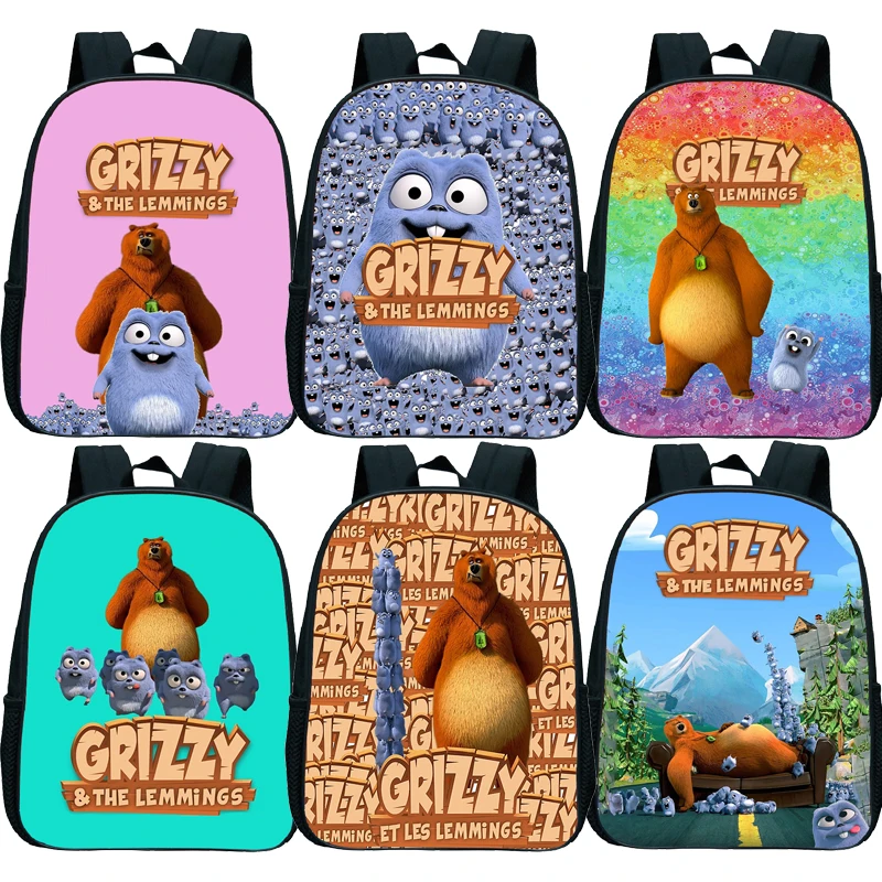 Grizzy and the Lemons Mini mochilas infantis, bolsas de desenho animado para crianças, mochilas Anime para meninos e meninas do jardim de infância,