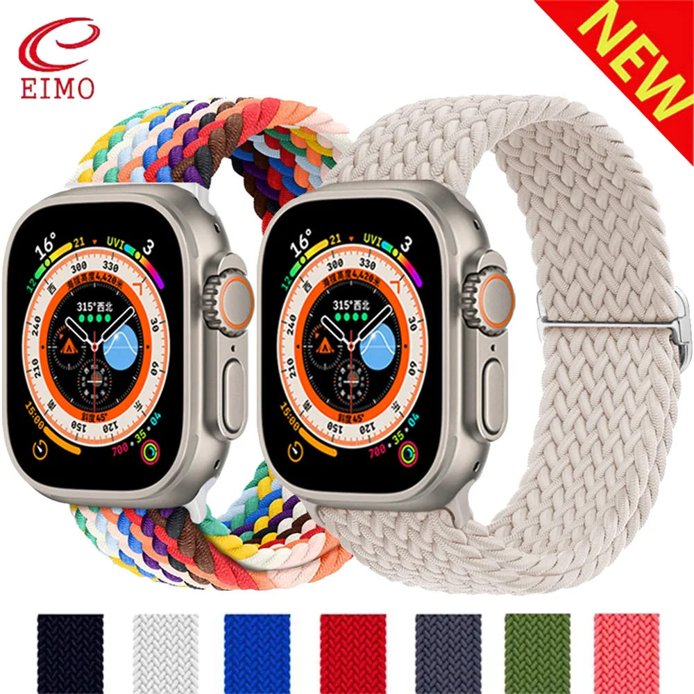 Nylon Strap For Apple watch Ultra band 49mm 44mm 45mm 40mm 41mm Braided solo loop bracelet correa iwatch Series 9 8 7 6 5 3 2 SE