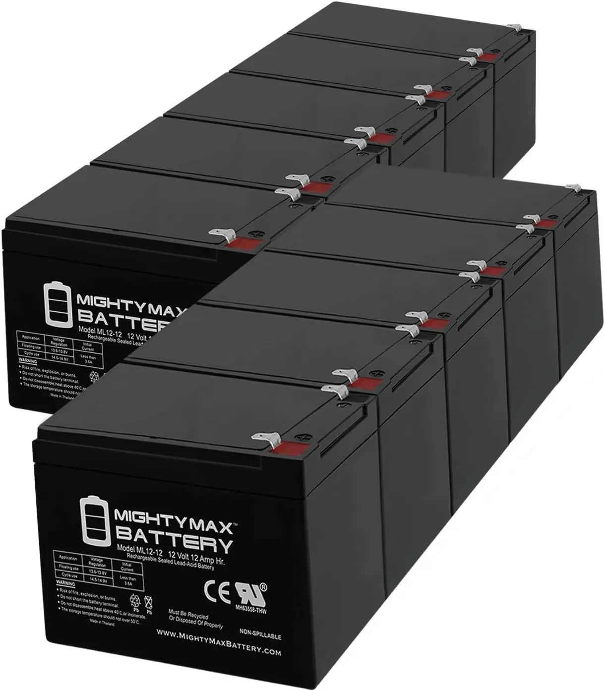 

Mighty Max Battery ML12-12 - 12 Volt 12 AH SLA Battery F2 Terminal - Pack of 10