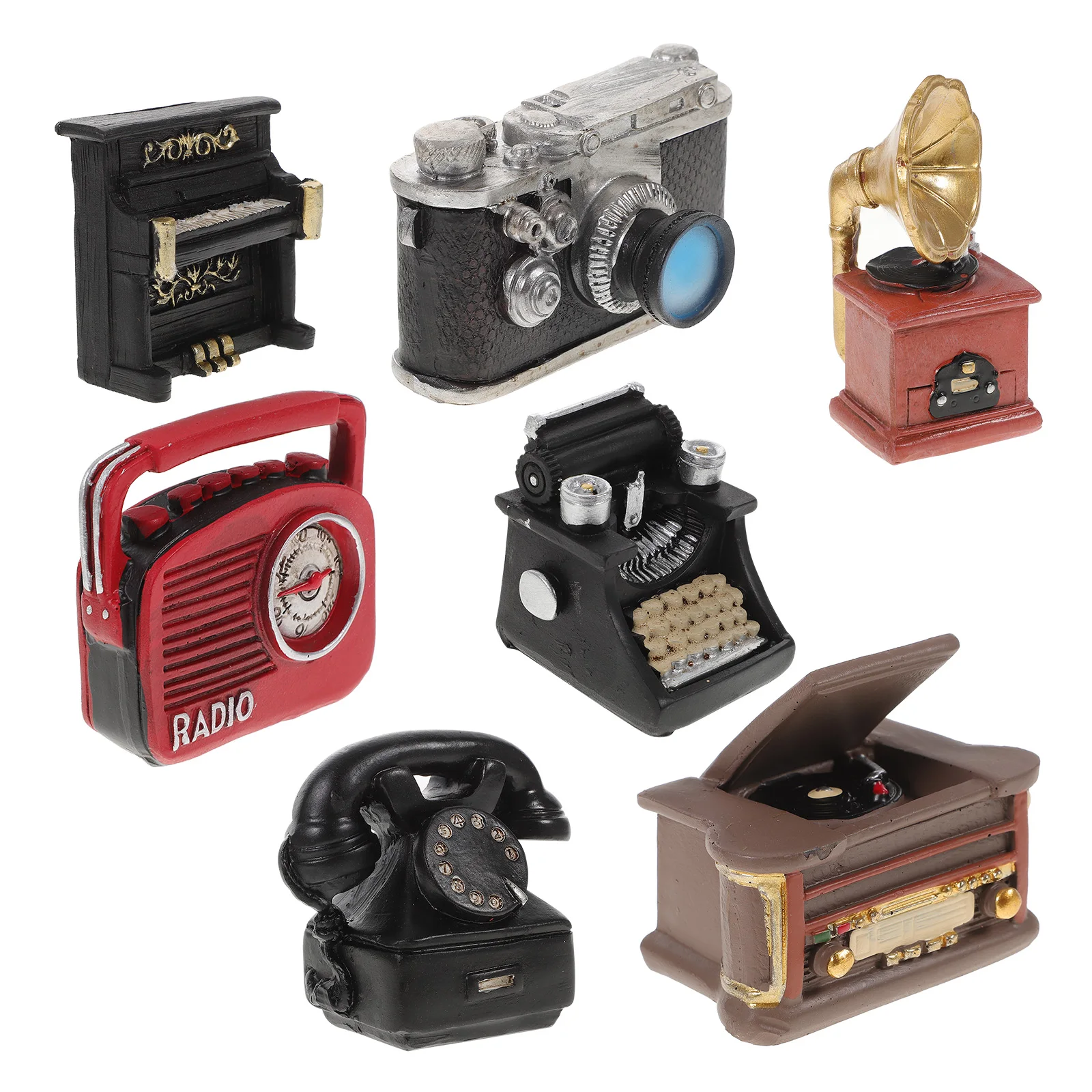 

7 Pcs Mini Retro Decorations Vintage House Furniture Accessories Piano Phone Camera Kids Safe Resin Living Room