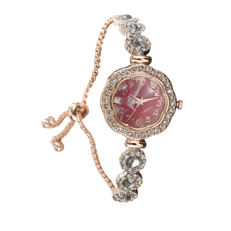 Women Lazy Pull Bracelet Watch Rhinestone Sunflower Dial Slim Strap Digital Face High‑Appearance Fashion Ladies Wrist Watch