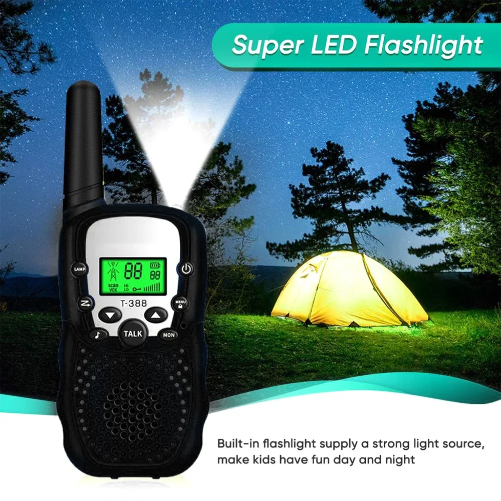 Mini Walkie Talkie com lâmpada LED para crianças, transceptor portátil celular, telefone de destaque, rádio interfone, presentes para crianças, 2pcs