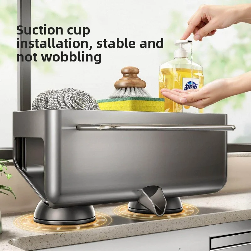 AOBT Household Kitchen Storage Rack Faucet Countertop Cloth Draining Organizer Rack for Efficient Space Management