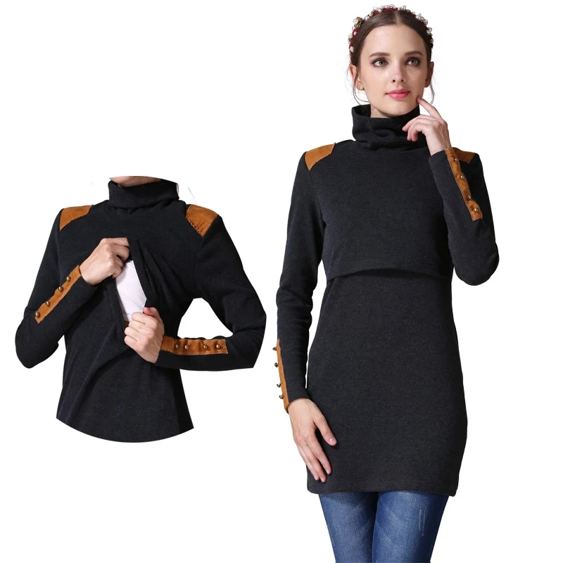 

Autumn Winter Turtleneck Maternity Clothes Warm Breastfeeding Dresses Pregnancy Clothes for Pregnant Women Maternity Dresses