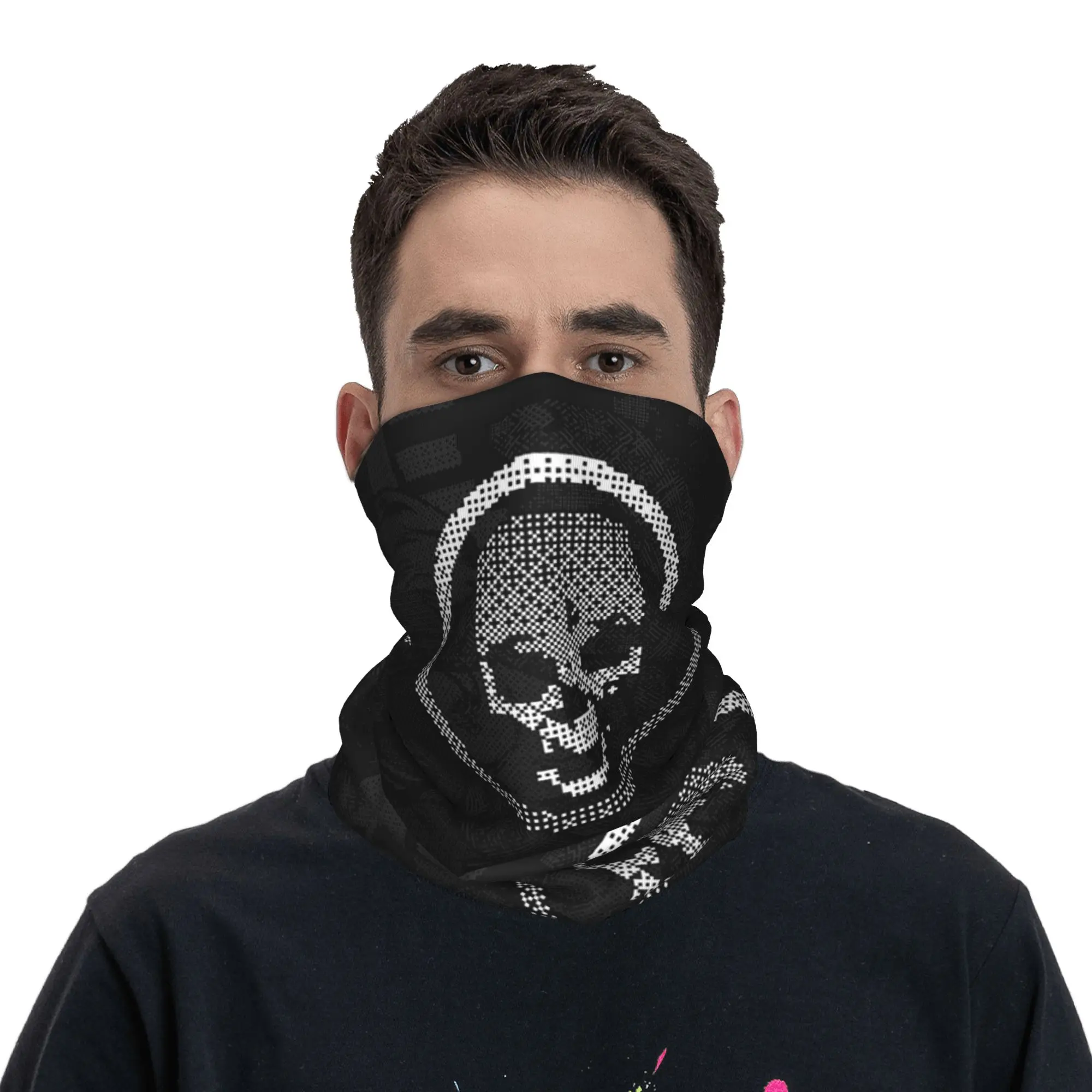 Punishers Skull Bandana Neck Cover Printed Binary Code Wrap Scarf Warm Headwear Outdoor Sports for Men Women Adult Breathable