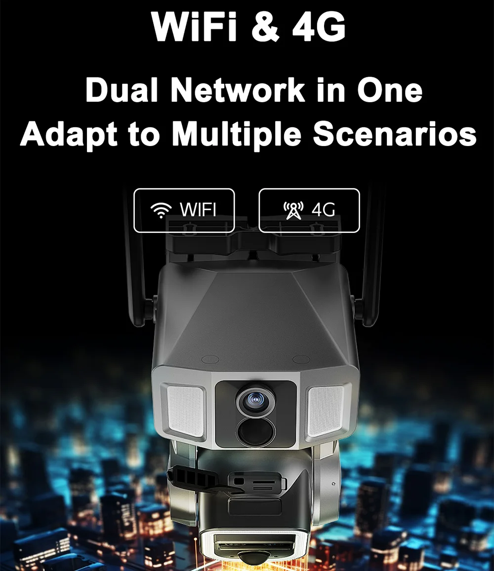 Saikiot 4G WIFI All in One Solar PTZ Camera 10X Optical Zoom 2K 4MP 3 Lens Night Vision Solar Panel Powered 4G WIFI Solar Camera