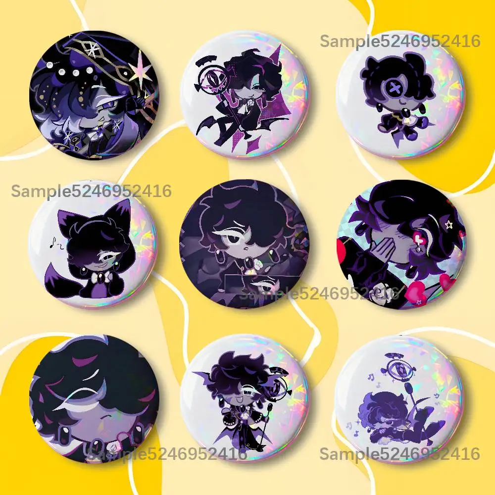 Black Sapphire Cookie Game Laser Badge Round Creative Pins Brooch Niche Design Brooch for Backpack Lapel Pins Accessories