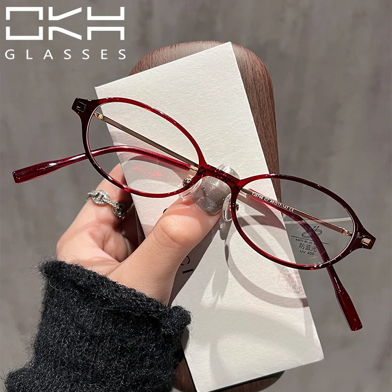 OKH Women Oval Small Thin Frame Glasses Computer Anti Blue Light Reading Glasses Prescription Myopia Hyperopia Eyewar