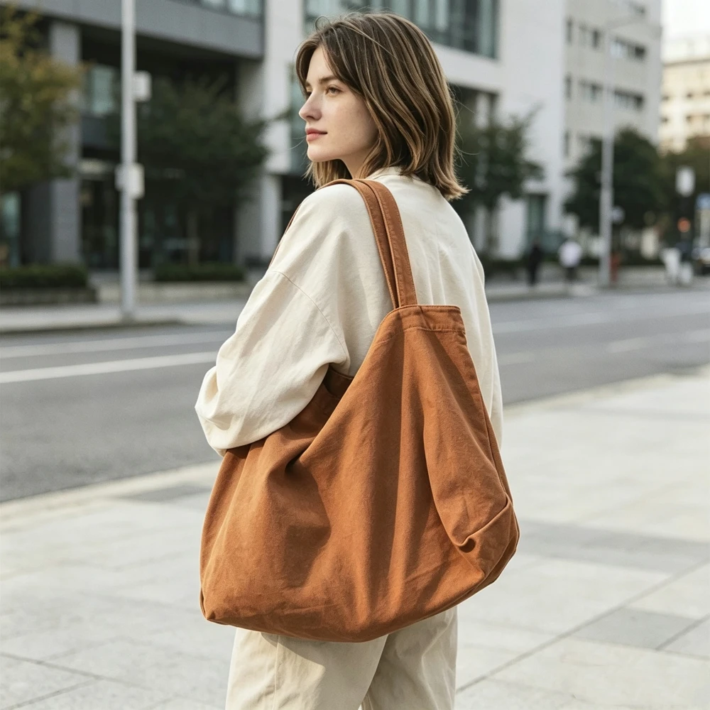 Simple Unisex Canvas Shopping Bag Large Capacity Women's Handbag Solid Color Tote Bags Reusable Harajuku Commuter Shoulder Bag