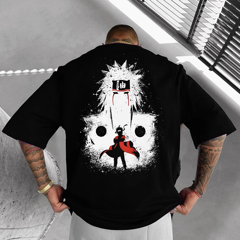 

Naruto Naruto Jiraiya Short-sleeved T-shirt Men's Round Neck Trendy Brand Summer Print Loose Cotton T-shirt Top