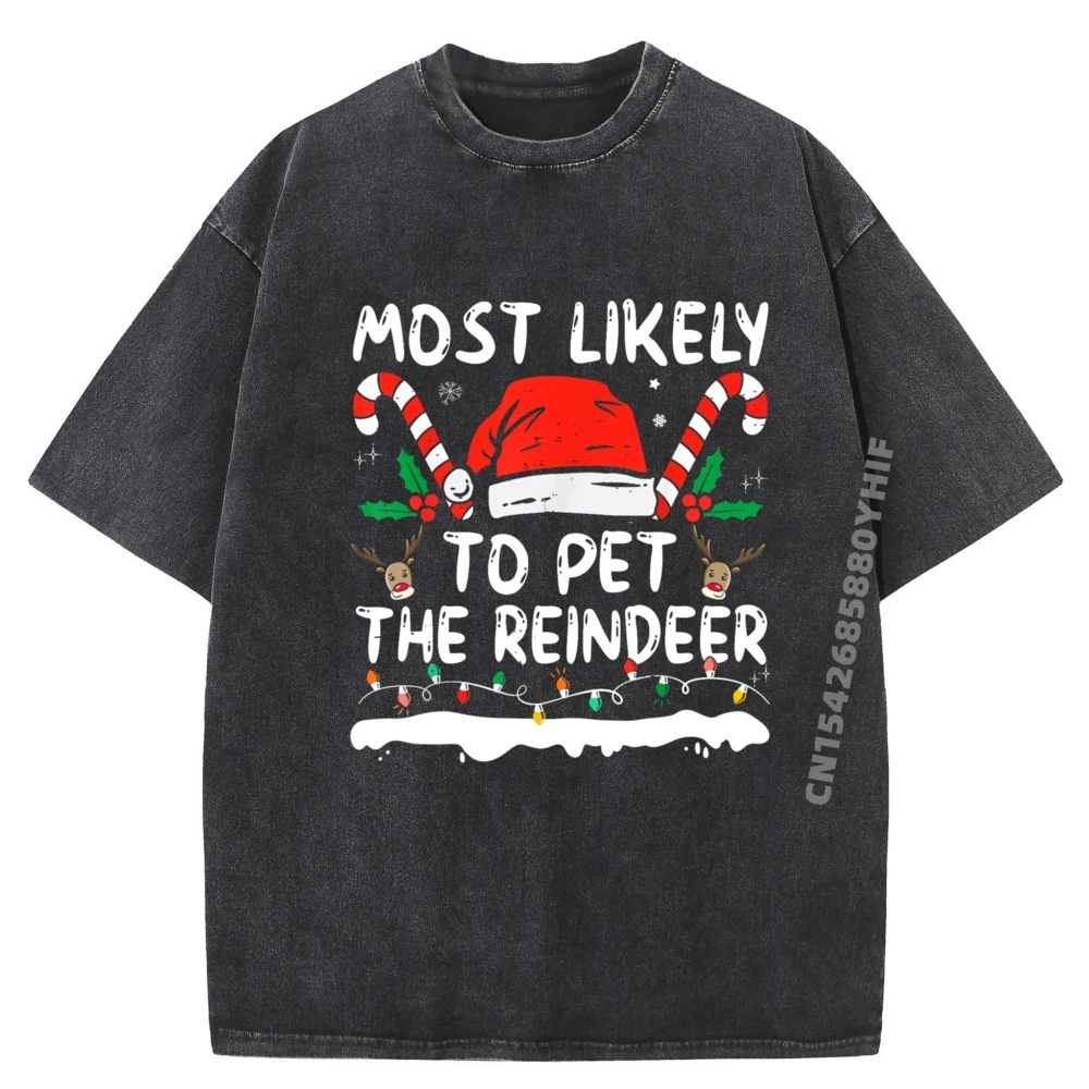 

Самые Likely To Pet The Reindeer Family одинаковые футболки с графическим рисунком, мужская хлопковая мужская одежда, эстетичная стираная рубашка